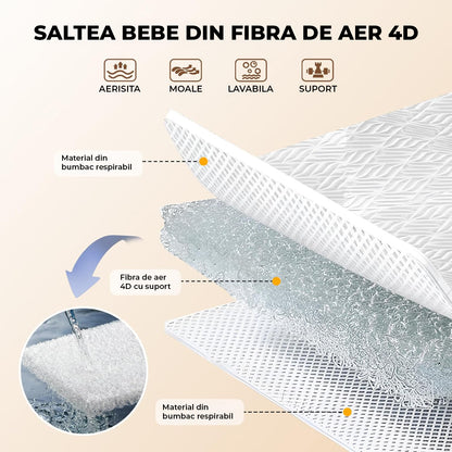 Patut Pliabil Bebelusi Elindo® 3 in 1, Copii 0-6 luni, Leagan Bebe pe 6 Nivele de Inaltime, Cos Depozitare, Portabil, Plasa Laterala, Roti cu Sistem Blocare, Saltea Integrata, Greutate Maxima 9-12 kg, Model cu Stele, Gri