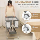Patut Pliabil Bebelusi Elindor® 3 in 1, Copii 0-12 luni, Leagan Bebe, 6 Trepte de Inaltime Reglabila, Portabil, Plasa Laterala, Roti cu Sistem Blocare, Greutate Maxima 10 kg, Gri