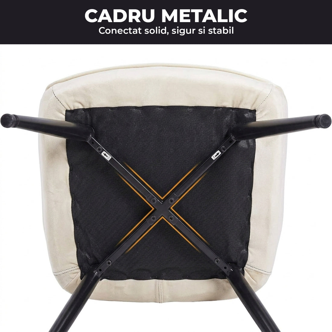 Set 2 Scaune Elindor® Ergonomice, Design Contemporan, Scaun cu Spatar si cu Manere, din Catifea cu Picioare Metalice Negre, Potrivite pentru Living, Bucatarie, Birou, Dormitor, 85 × 60 × 50 cm, Bej