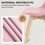 Set 4 Scaune Bucatarie Roz Elindor® din Piele Ecologica, Picioare din Lemn, Scaun Confortabil, Perna Sezut, Elegant, pentru Bucatarie, Dormitor, Living, 50 x 45 x 81 cm
