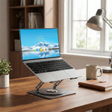 Suport Laptop si Tableta Elindor®, Masa Ergonomica Reglabila si Portabila, Stand Universal cu Baza Rotativa 360°, Antiderapanta, Compatibil 10–15.5 Inch, Ideal pentru Birou, Acasa si Calatorii, Gri