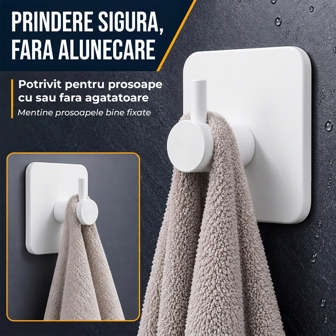 Set 6 Carlige Adezive Elindor® din Otel Inoxidabil, Montare Fara Gaurire, Greutate Mxima Suportata 10 kg, Design patrat si Colturi Rotunjite, Instalare Usoara, Ideal pentru Baie, Bucatarie sau Birou, 4.5 x 4.5 cm, Alb
