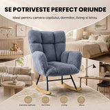 Fotoliu Balansoar Elindor® cu Spatar, Ergonomic, Cadru Solid din Otel, Ideal pentru Living, Dormitor, Camera Copilului, 68 x 88 x 93 cm, Albastru-Gri