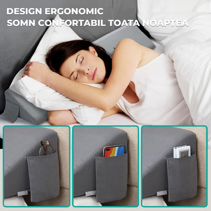 Perna Ortopedica Triunghiulara Elindor® pentru Pat, Perna din Spuma Densa, Suport Spate, Cap, Post-Operator, Anti-Reflux, Antisforait, Antirid, Husa Detasabila cu Fermoar, 96 x 25 x 15 cm, Gri