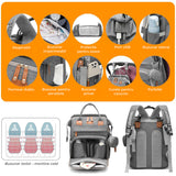 Geanta Scutece Elindor®, Rucsac pentru Bebelusi cu Masa de Schimbare Portabila, Port USB si 19 Buzunare Organizare, Material Oxford 900D Impermeabil, 43 × 30.5 × 24 cm, Gri