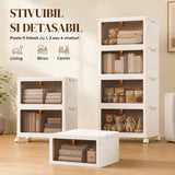 Organizator 4 Nivele Elindor® Carucior cu Roti, Modular, Ajustabil, Raft Mobil Organizare Baie, Camara, Birou, Bar, Dulap pentru Depozitare Legume, Fructe, Detergenti, Parfumuri, Haine, 4x Cutie Detasabila, 39 x 28 x 78.5 cm, Alb