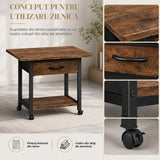Carucior Organizator 2 Niveluri Elindor® , cu Roti 360°, cu Sertar, Organizator Bucatarie, Raft Mobil Organizare Baie, Camara, Birou, Bar, 55.9 x 38.1 x 40.6 cm, Negru / Maro