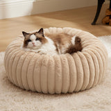 Pat Confortabil pentru Caini si Pisici Elindor® Rotund, Culcus Moale Antiderapant, Potrivit pentru Caine si Pisica de Talie Mica si Medie, Ideal in Orice Anotimp, in Casa, Marimea S, 50x50x15 cm, Bej