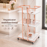 Carucior Organizator 3 Niveluri Elindor® , cu Roti 360°, Organizator Baie, Multifunctional, Raft Mobil Organizare Salon, Bucatarie, Camara, Birou, Bar, 76 x 33 x 43 cm, Rose Gold