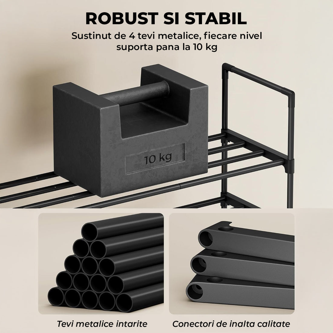 Organizator pentru Pantofi Elindor® Pantofar cu 3 Nivele Mari, Fara Gauri, Suport Metalic pentru Papuci, Dulap Hol, Dormitor, Economisire Spatiu, Depozitare Incaltaminte, 30 × 92 × 55 cm, Negru