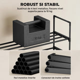 Organizator pentru Pantofi Elindor® Pantofar cu 3 Nivele Mari, Fara Gauri, Suport Metalic pentru Papuci, Dulap Hol, Dormitor, Economisire Spatiu, Depozitare Incaltaminte, 30 × 92 × 55 cm, Negru