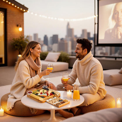 Platou pentru Servire Branzeturi si Aperitive Elindor® din Bambus, Tava Rotunda, Cutite Branzeturi, Boluri Ceramice, Platou de Bucatarie, 36.2 × 36.2 × 45 cm, Bej