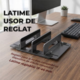 Suport Vertical Elindor® pentru Laptop, Tableta, Notebook si Carti, cu 3 Sloturi, Reglabil, Stand Universal, Compatibil Pana la 17.3 Inch, Ideal pentru Birou, Acasa, 14.5 x 14.2 x 4.6 cm, Gri