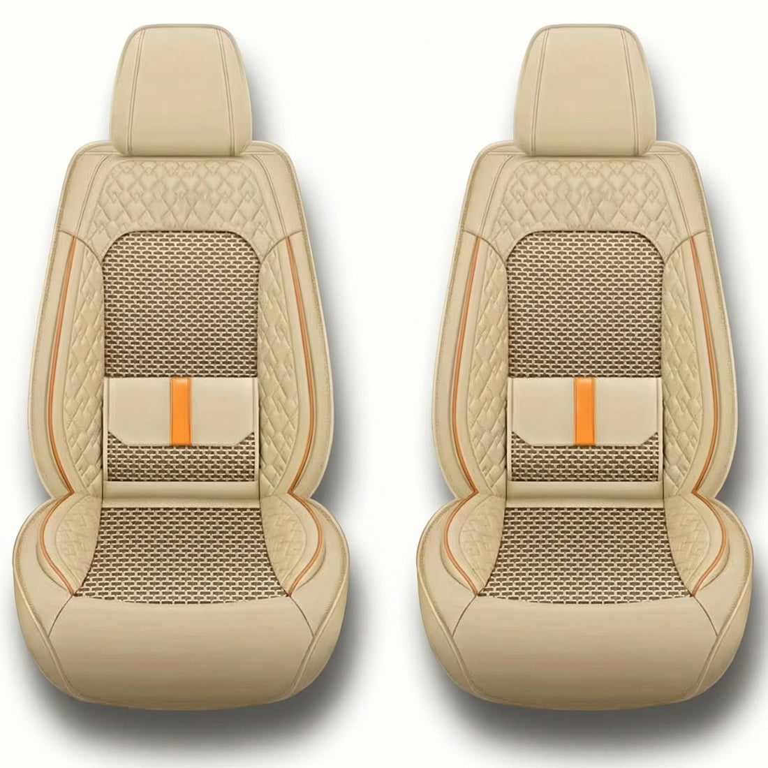 Set 2 Huse Scaune Auto Elindor® Universale, Design Tridimensional, Acoperire 360°, Husa pentru Protectie Sezut si Spatar Scaun Fata, Impermeabila, Piele Ecologica, Accesorii Masina Huse Interior,55 × 62 × 67 cm, Bej