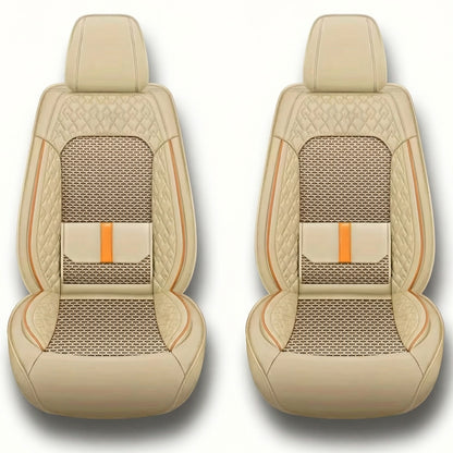 Set 2 Huse Scaune Auto Elindor® Universale, Design Tridimensional, Acoperire 360°, Husa pentru Protectie Sezut si Spatar Scaun Fata, Impermeabila, Piele Ecologica, Accesorii Masina Huse Interior,55 × 62 × 67 cm, Bej