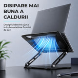 Suport Ergonomic Elindor® pentru Laptop si Tableta, Masa Portabila, Stand cu Baza Reglabila pe Inaltime, Universal, Baza Antiderapanta, Compatibil cu Laptopuri de 10-15.6 Inch, Ideal pentru Birou, Acasa, Calatorii, Negru