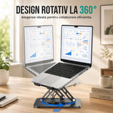 Suport Laptop si Tableta Elindor®, Masa Ergonomica Reglabila si Portabila, Stand Universal cu Baza Rotativa 360°, Antiderapanta, Compatibil 10–15.5 Inch, Ideal pentru Birou, Acasa si Calatorii, Negru