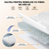 Patut Pliabil Bebelusi Elindo® 3 in 1, Copii 0-6 luni, Leagan Bebe pe 6 Nivele de Inaltime, Cos Depozitare, Portabil, Plasa Laterala, Roti cu Sistem Blocare, Saltea Integrata, Greutate Maxima 9-12 kg, Model cu Stele, Roz