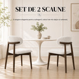 Set 2 Scaune Elindor® Ergonomice, Design Contemporan, Scaun cu Spatar si fara Manere, din Bumbac si In cu Picioare Maro Inchis, Potrivite pentru Living, Bucatarie, Birou, Dormitor, Alb / Gri