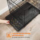 Cusca pentru Animale Elindor® Pliabila, Potrivita pentru Caini de Talie Medie si Mare de 23 Kg, Utilizare in Interior si Exterior sau Calatorii, cu 2 Usi, Baza din Plastic Detasabila, 2 Manere pentru Transport, Marime XXL, 107×69.5×75 cm,