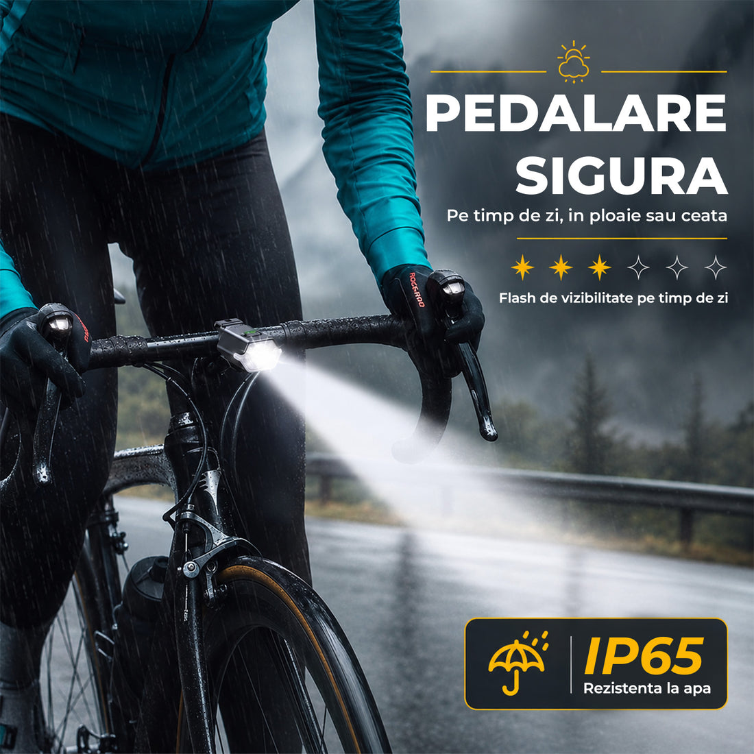 Set Lumini pentru Bicicleta Elindor®, Far Fata si Stop Spate LED, 9 Moduri de Iluminare, Incarcare USB-C, Impermeabil IP65, Faruri cu Acumulator Reincarcabil, Accesorii Bicicleta, Montare Rapida, Negru