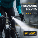 Set Lumini pentru Bicicleta Elindor®, Far Fata si Stop Spate LED, 9 Moduri de Iluminare, Incarcare USB-C, Impermeabil IP65, Faruri cu Acumulator Reincarcabil, Accesorii Bicicleta, Montare Rapida, Negru