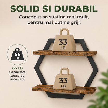 Set 2 Rafturi Elindor®, Raft Suspendat de Depozitare, Mobila Bucatarie, Dormitor, Baie sau Birou, Etajera Practica cu Design Aerisit, Usor de Asamblat, Perfecta pentru Organizare Carti, Condimente, Polita Produse Diverse, 80 x 39 x 18.5 cm, Maro / Negru