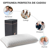Perna Ortopedica Elindor® Memory Foam Pillow pentru Gat, Suport Cervical Ergonomic, Spuma cu Memorie Anatomica, Hipoalergenica, cu Gel, Husa Detasabila Respirabila, Ajuta la Spondiloza Cervicala, Ideal pentru Dormit, 60x40x12 cm, Alb