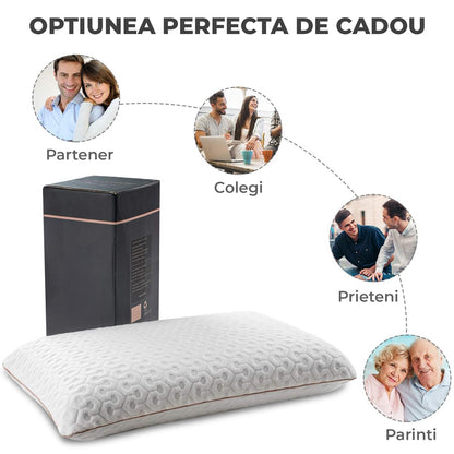 Perna Ortopedica Elindor® Memory Foam Pillow pentru Gat, Suport Cervical Ergonomic, Spuma cu Memorie Anatomica, Hipoalergenica, cu Gel, Husa Detasabila Respirabila, Ajuta la Spondiloza Cervicala, Ideal pentru Dormit, 60x40x12 cm, Alb