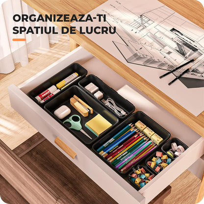 Set 22 Cutii Depozitare Elindor® Organizator pentru Bucatarie si Baie, 3 Marimi, Organizatoare Dulap si Sertare, Cutie pentru Sertar, Frigider, Camara, Baie, Bar, Birou, Cos Multifunctional, Separator Fructe, Legume, Creme, Parfumuri, PP