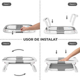 Cadita Pliabila Bebe Elindor® cu Senzor de Temperatura, cu Perna Moale Detasabila, Orificiu Scurgere, pentru Nou-Nascuti si Copii 0–36 Luni, Design Portabil, Ideal pentru Acasa sau Calatorii 60.5 × 43 × 20.5 cm, Gri