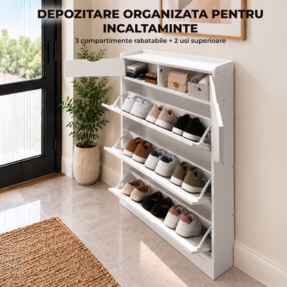 Dulap pentru Pantofi Elindor® Organizator Tip Pantofar cu 4 Niveluri, Fara Gauri, Suport pentru Papuci, Dulap Hol, Living, Dormitor, Economisire Spatiu, Depozitare Incaltaminte, 130 x 80 x 17 cm, Alb
