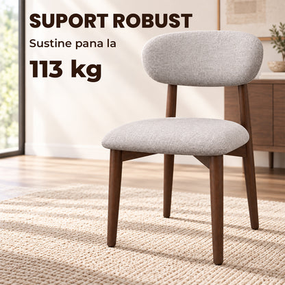 Set 2 Scaune Elindor® Ergonomice, Design Contemporan, Scaun cu Spatar si fara Manere, din Bumbac si In cu Picioare Maro Inchis, Potrivite pentru Living, Bucatarie, Birou, Dormitor, Gri Deschis