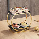 Organizator Cosmetice 2 Niveluri Elindor®, Suport Parfum si Skincare, Raft de Dus Baie, Etajera Depozitare, Accesorii Universale, 28 × 15 × 29 cm, Negru / Auriu