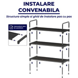 Organizator pentru Pantofi Elindor® Pantofar cu 3 Nivele Mari, Fara Gauri, Suport Metalic pentru Papuci, Dulap Hol, Dormitor, Economisire Spatiu, Depozitare Incaltaminte, 70 × 30 × 57 cm, Negru