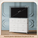 Comoda Elindor® cu 7 Sertare, Cadru Metalic, Blat Lemn, Sertare Textil, pentru Dormitor, Living, Depozitare Haine, Jucarii, Accesorii, 100 × 30 × 77 cm, Alb