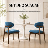 Set 2 Scaune Elindor® Ergonomice, Design Contemporan, Scaun cu Spatar si fara Manere, din Bumbac si In cu Picioare Maro Inchis, Potrivite pentru Living, Bucatarie, Birou, Dormitor, Albastru Inchis