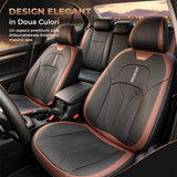 Set 5 Huse Scaune de Masina Elindor®, Huse Auto Piele, Impermeabile, Universale, Protectie Scaun Fata si Spate, Montaj Rapid, Accesorii Masina Interior, Negru / Maro