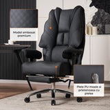 Scaun de Birou Elindor® Ergonomic, Design Contemporan, Scaun cu Spatar si Manere, din Piele PU cu Suport pentru Picioare si Roti, Latime Sezut 58 cm, Inaltime intre 48-56 cm, Negru