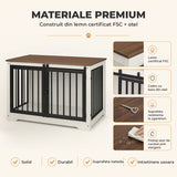Cusca pentru Animale Elindor® Tip Mobila, Potrivita pentru Caini de Talie Medie, Utilizare in Interior, cu 2 Usi, o Usa Glisanta, Baza Solida, Marime L, 100 x 60 x 68 cm, Alb / Maro