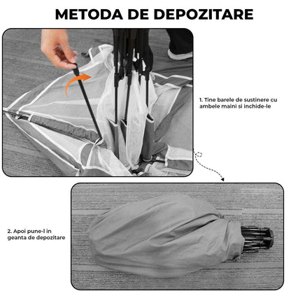Tarc de Joaca pentru Bebelusi si Copii Elindor® Tip Cort, Spatiul Sigur de Joaca, Plasa de Protectie UV, Include Usa cu Fermoar, Materiale Eco-Friendly și Non-Toxice, Varsta 1-3 ani, 150 x 122 cm, Gri