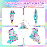 Role Reglabile pentru Copii și Adulți, 4 Roți Luminoase, Curcubeu, Mărimea 32-35 M