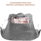 Perna Ortopedica de Citit Elindor® pentru Pat, Perna din Spuma Memorie, Suport Spate, Cap, Brate, Post-Operator, Anti-Reflux, Antisforait, Antirid, 65 × 46 × 28 cm, Gri