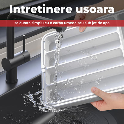 Organizator Extensibil Elindor® pentru Tacamuri si Ustensile de Bucatarie, 7 Compartimente, Sertar Extensibil 31 × 21.5 × 4 cm, Suport Ajustabil pentru Cutite, Linguri, Furculite, Alb