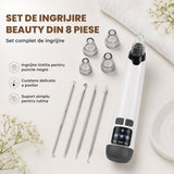 Aparat pentru Puncte Negre Elindor® Aspirator Reglabil, 4 Capete Incluse, 3 Trepte de Viteza, Ingrijirea Tenului, Alb