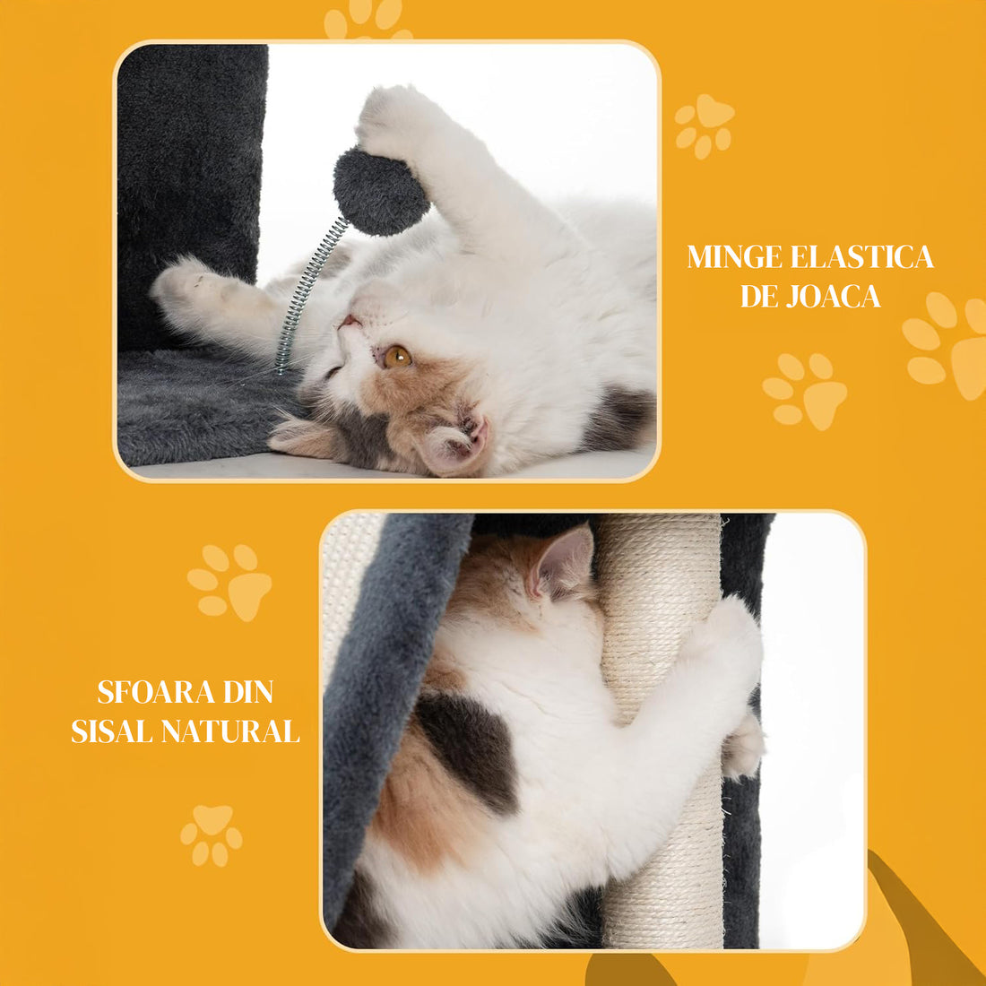 Ansamblu de Joaca Elindor® pentru Pisici, Post pentru Zgariat din Sisal, Stalp pentru Ascutit Gheare, Baza Solida, Pat Moale pentru Dormit, Accesorii Animale de Companie, Montare Usoare, Gri