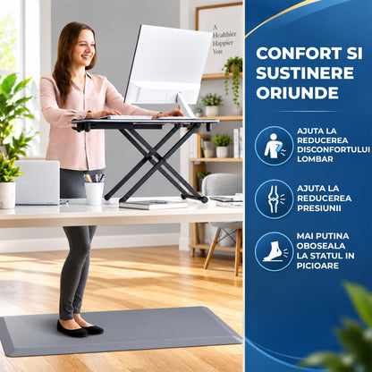 Covor Bucatarie Elindor®, Anti-Oboseala, Spuma Moale, Baza Antiderapanta, Margini Inclinate, Usor de Curatat, pentru Bucatarie si Birou, 120 x 44 cm, Grosime 12 mm, Gri