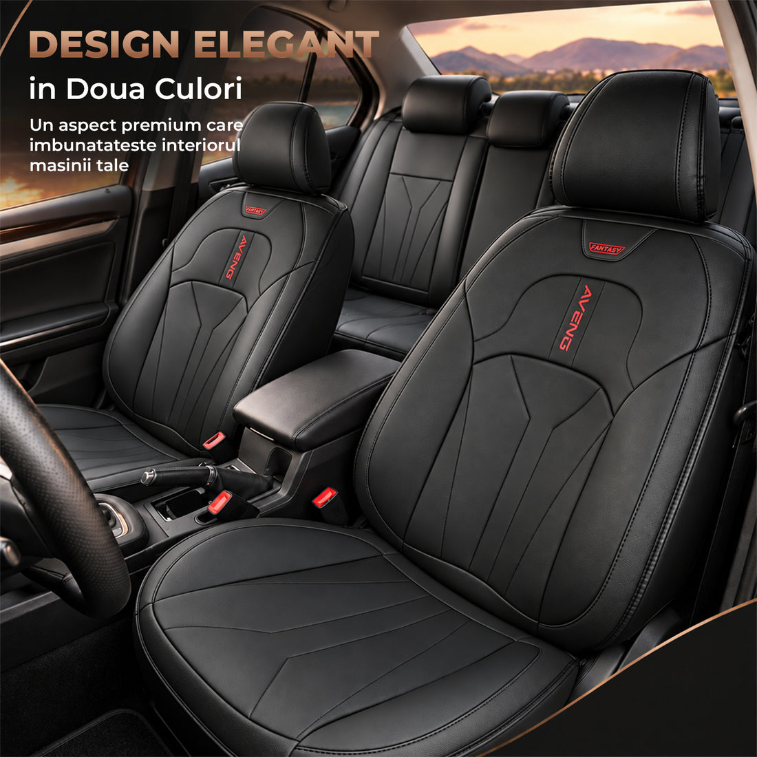Set 5 Huse Scaune de Masina Elindor®, Huse Auto Piele, Impermeabile, Universale, Protectie Scaun Fata si Spate, Montaj Rapid, Accesorii Masina Interior, Negru