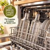 Set 2 Sticle pentru Ulei si Otet Elindor® 500ml, Oliviera Dozatoare Multifunctionala, Control Precis, pentru Gatit, Friteuza cu Aer, Salate, Material Sticla si Inox, Design Dual pentru Ulei si Otet, Transparent