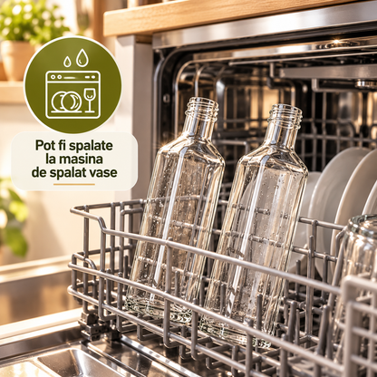 Set 2 Sticle pentru Ulei si Otet Elindor® 500ml, Oliviera Dozatoare Multifunctionala, Control Precis, pentru Gatit, Friteuza cu Aer, Salate, Material Sticla si Inox, Design Dual pentru Ulei si Otet, Transparent